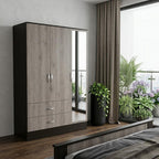 71" Brown And Black Wood Mirrored Three Door Two Drawer Combo Dresser  Warm Home View