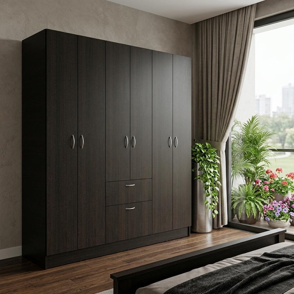 71" Black And White Wood Six Door Single Drawer Combo Dresser  Warm Home View