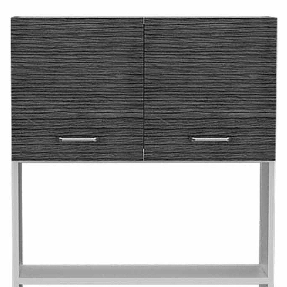 24" White and Gray Wood Flat Door Kitchen Cart With Storage  Warm Home View