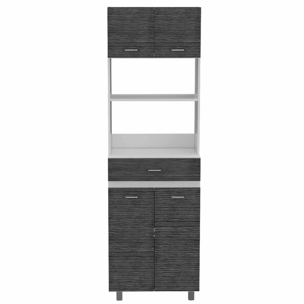 24" White and Gray Wood Flat Door Kitchen Cart With Storage  Warm Home View
