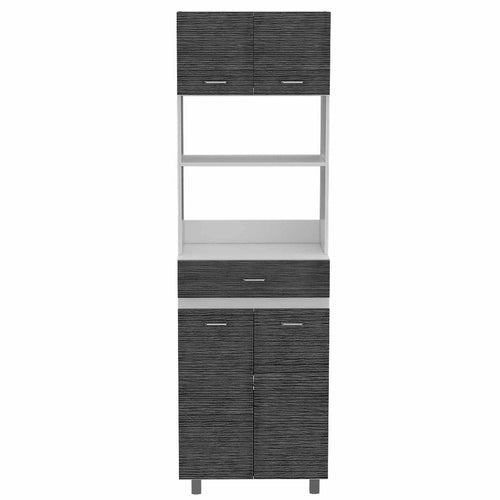 24" White and Gray Wood Flat Door Kitchen Cart With Storage  Warm Home View