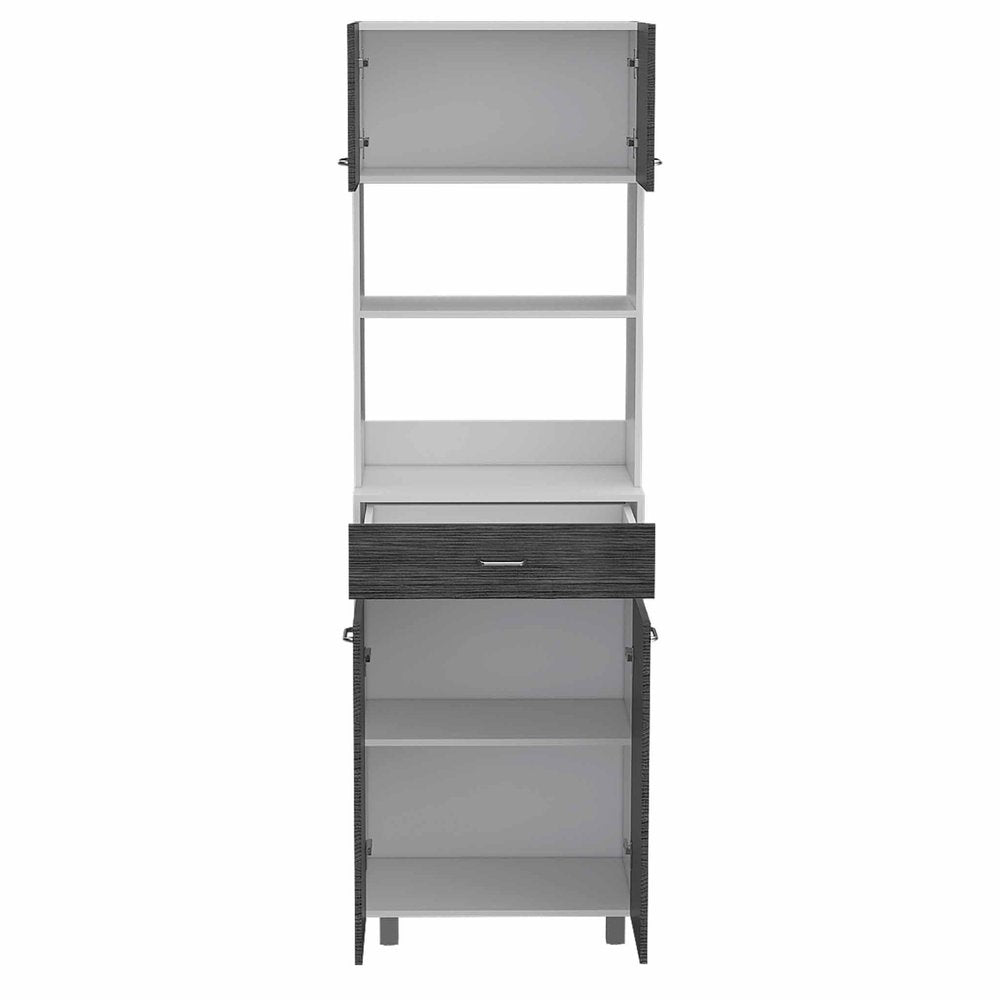 24" White and Gray Wood Flat Door Kitchen Cart With Storage  Warm Home View