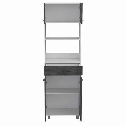 24" White and Gray Wood Flat Door Kitchen Cart With Storage  Warm Home View