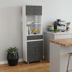 24" White and Gray Wood Flat Door Kitchen Cart With Storage  Warm Home View