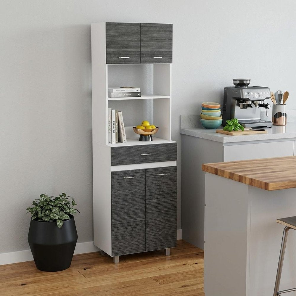 24" White and Gray Wood Flat Door Kitchen Cart With Storage  Warm Home View