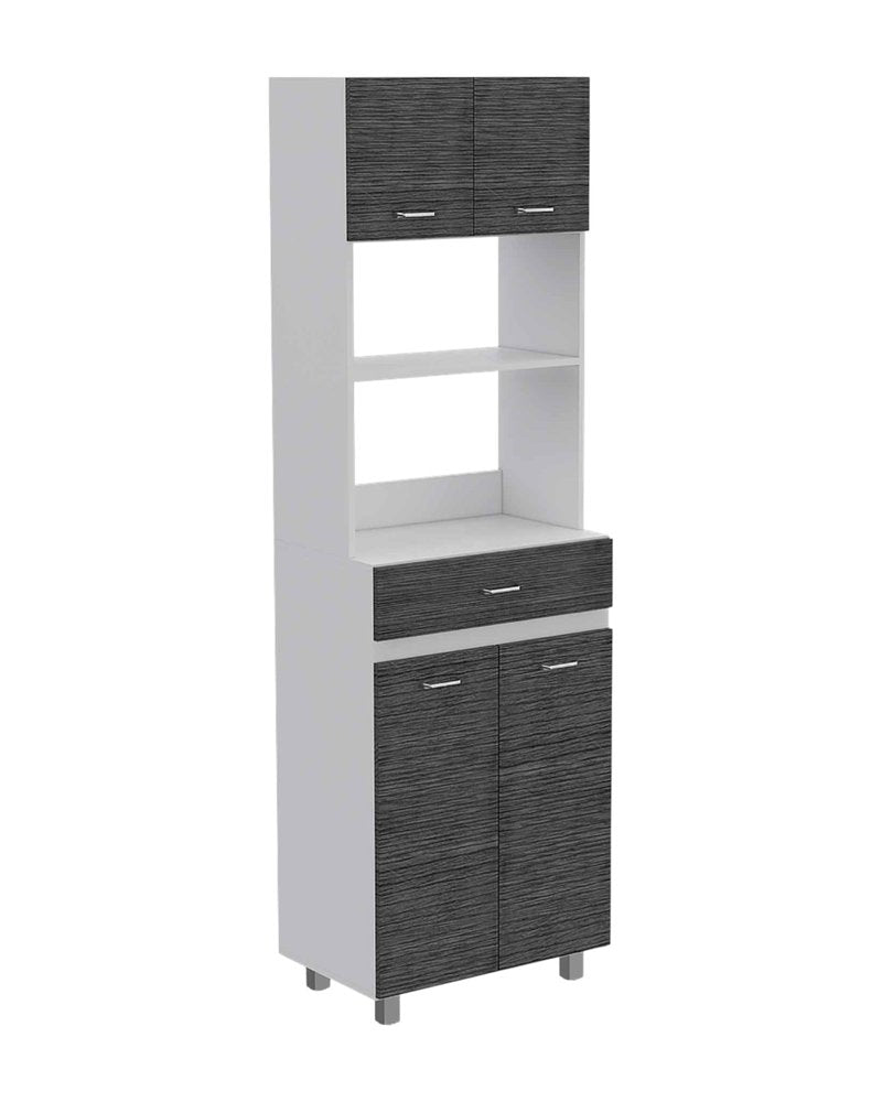 24" White and Gray Wood Flat Door Kitchen Cart With Storage  Warm Home View