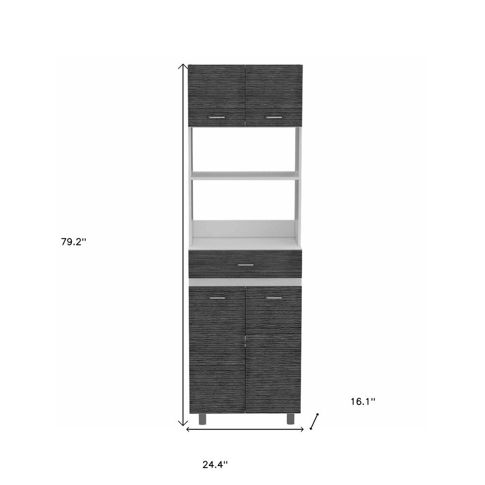 24" White and Gray Wood Flat Door Kitchen Cart With Storage  Warm Home View