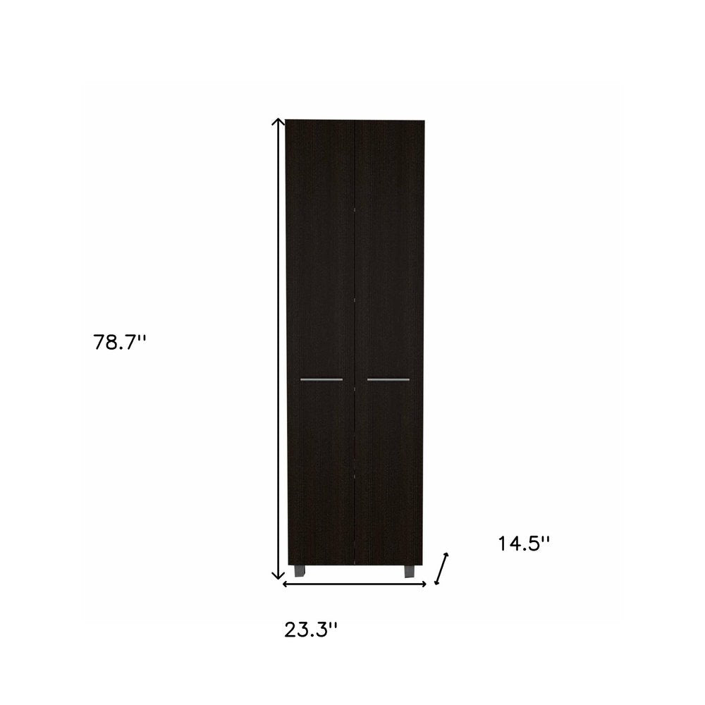 79" Modern Black Pantry Cabinet with Two Doors and Five Shelves  Warm Home View