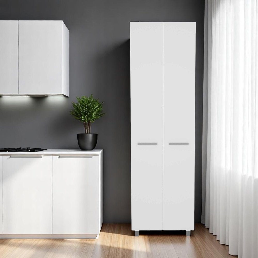 78" Modern White Pantry Cabinet with Two Full Size Doors  Warm Home View