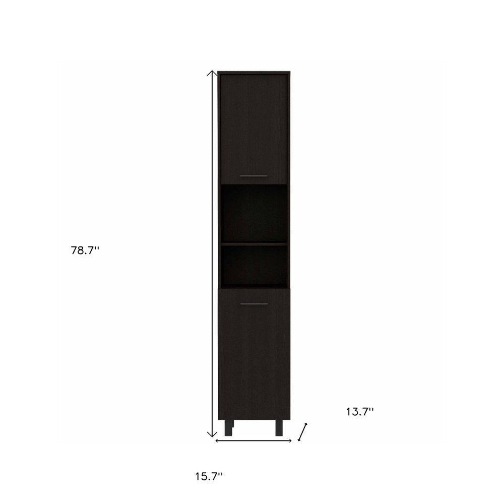 79" Modern Black Pantry Cabinet with Five Shelves  Warm Home View