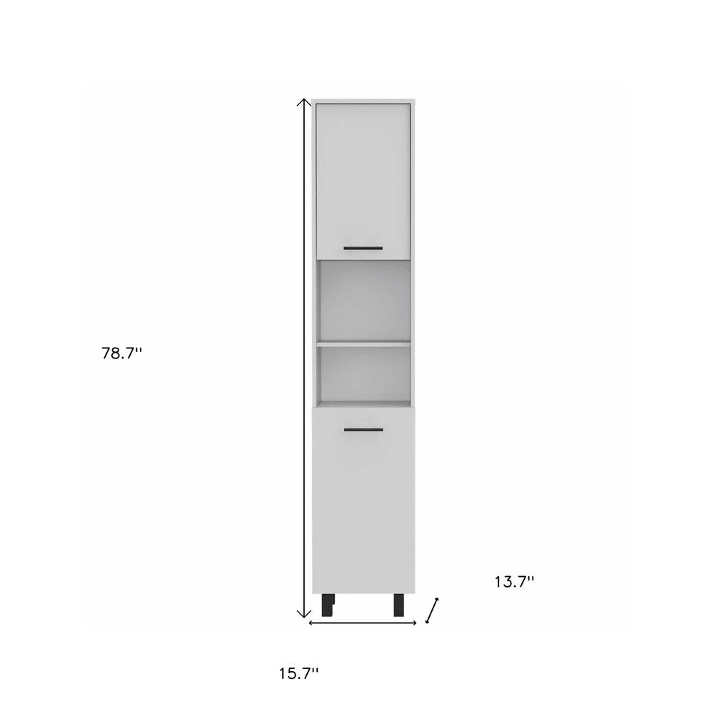 78" Modern White Pantry Cabinet with Five Shelves  Warm Home View
