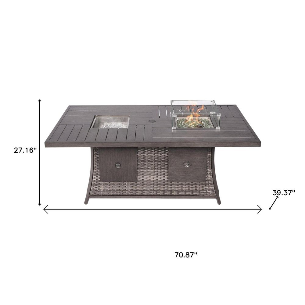 Gray Wicker Outdoor Gas Fire Pit Table with Ice Bucket  Warm Home View
