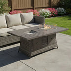 Gray Wicker Outdoor Gas Fire Pit Table with Integrated Ice Bucket  Warm Home View