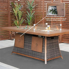 Brown Wicker Outdoor Gas Fire Pit Table with Integrated Ice Bucket  Warm Home View