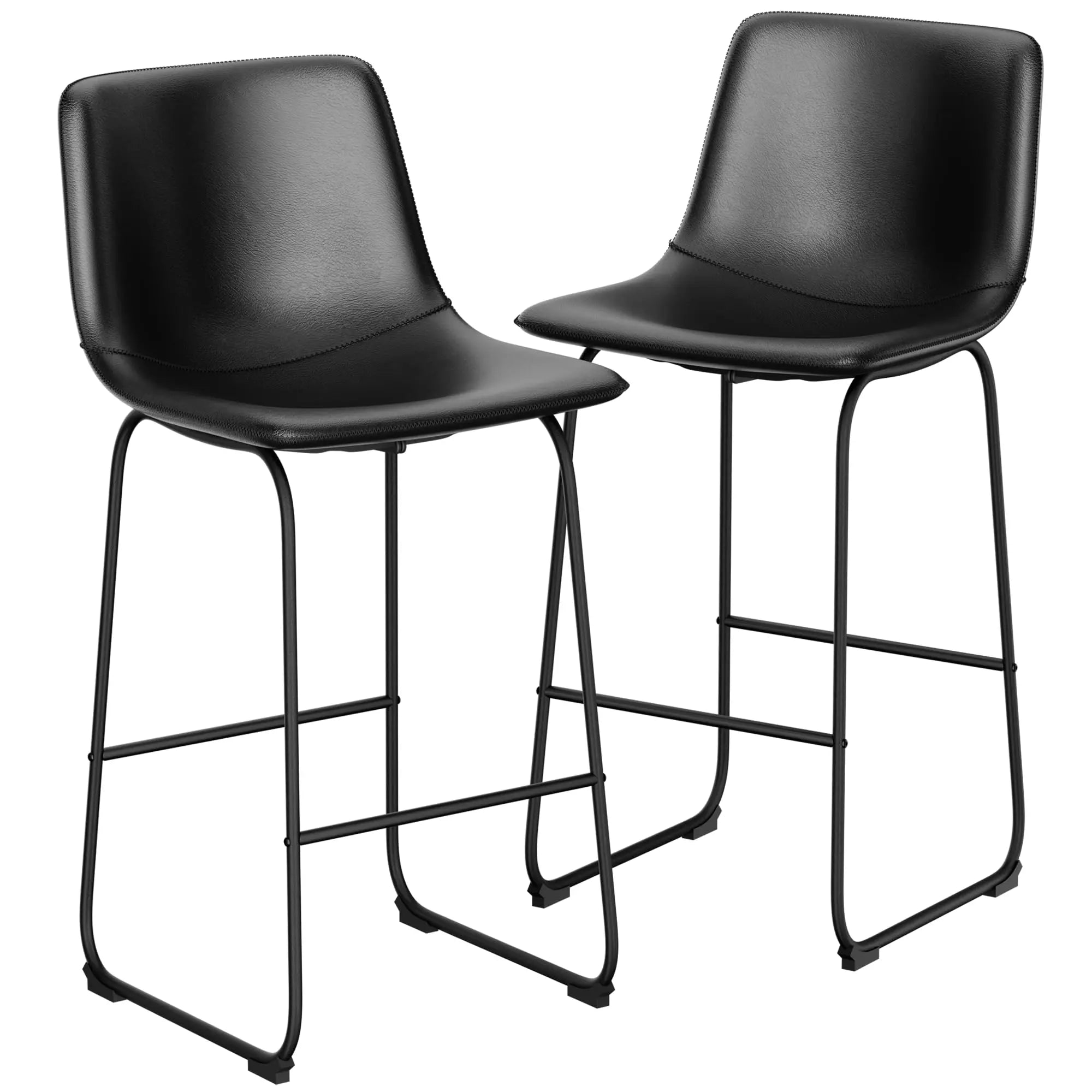 Modern Faux Leather Bar Stools Black 2-Piece  Warm Home View
