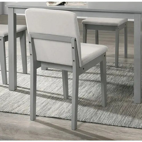 5-Piece Grey Wood Finish Dining Set with 4 Beige Fabric Upholstered Chairs  Warm Home View
