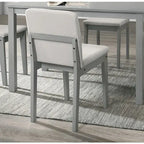 5-Piece Grey Wood Finish Dining Set with 4 Beige Fabric Upholstered Chairs  Warm Home View