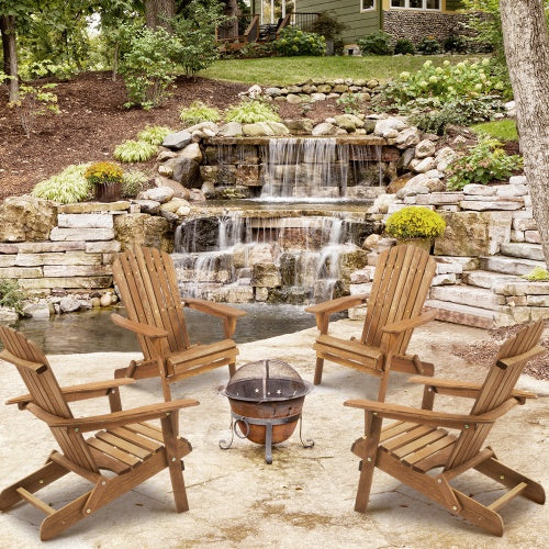 Wooden Outdoor Folding Adirondack Chair Set - Light Brown Hemlock, 2-Piece  Warm Home View