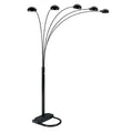 84" Black Five Light Arc Floor Lamp With Black Dome Shade  Warm Home View