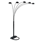 84" Black Five Light Arc Floor Lamp With Black Dome Shade  Warm Home View