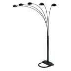 84" Black Five Light Arc Floor Lamp With Black Dome Shade  Warm Home View
