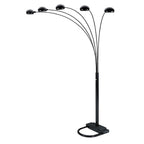 84" Black Five Light Arc Floor Lamp With Black Dome Shade  Warm Home View