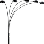 84" Black Five Light Arc Floor Lamp With Black Dome Shade  Warm Home View