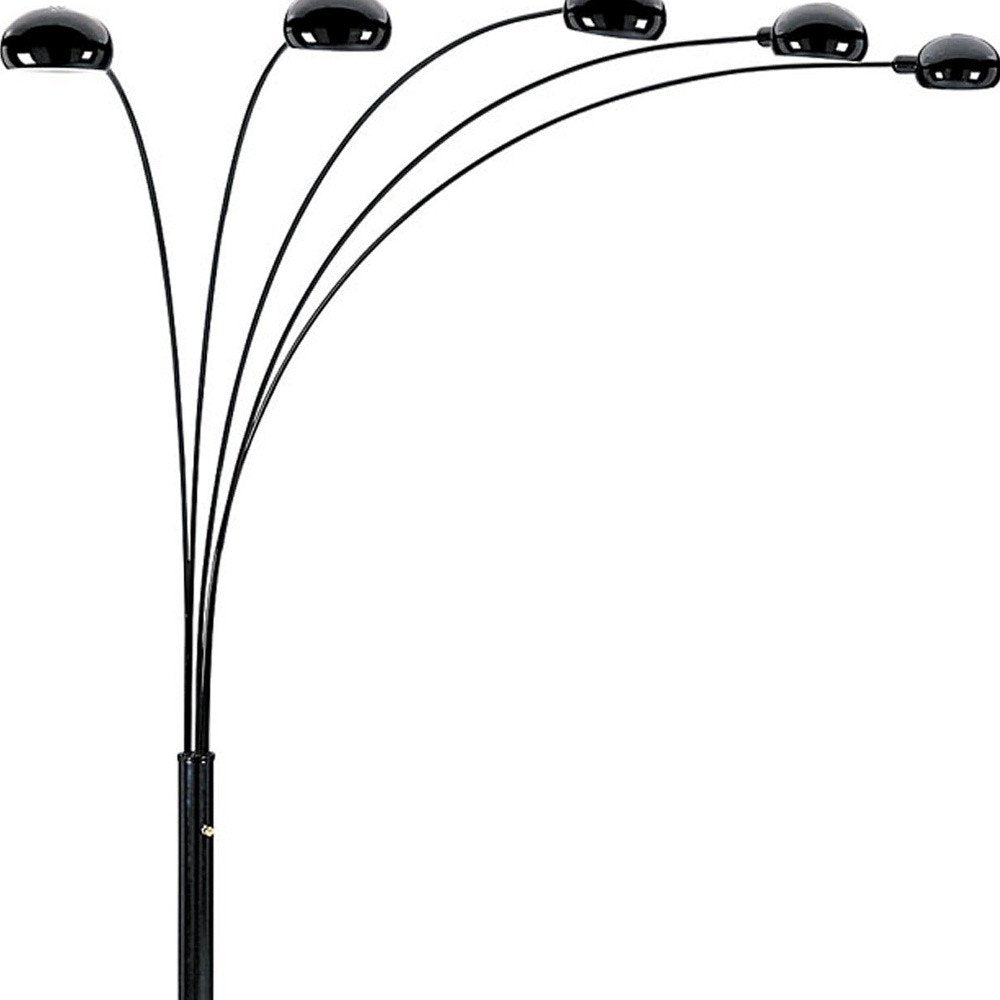84" Black Five Light Arc Floor Lamp With Black Dome Shade  Warm Home View