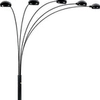 84" Black Five Light Arc Floor Lamp With Black Dome Shade  Warm Home View