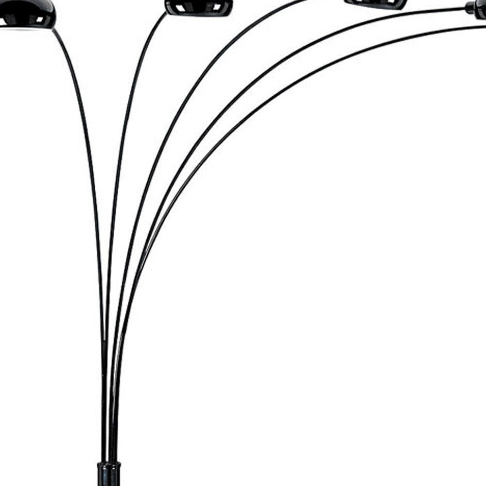 84" Black Five Light Arc Floor Lamp With Black Dome Shade  Warm Home View
