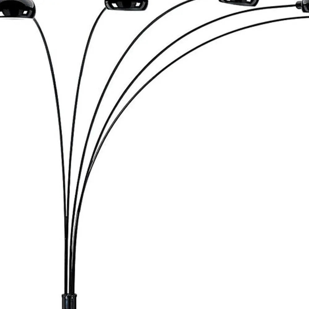 84" Black Five Light Arc Floor Lamp With Black Dome Shade  Warm Home View