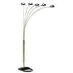84" Gold Five Light Arc Floor Lamp With Brass Metal Dome Shade  Warm Home View