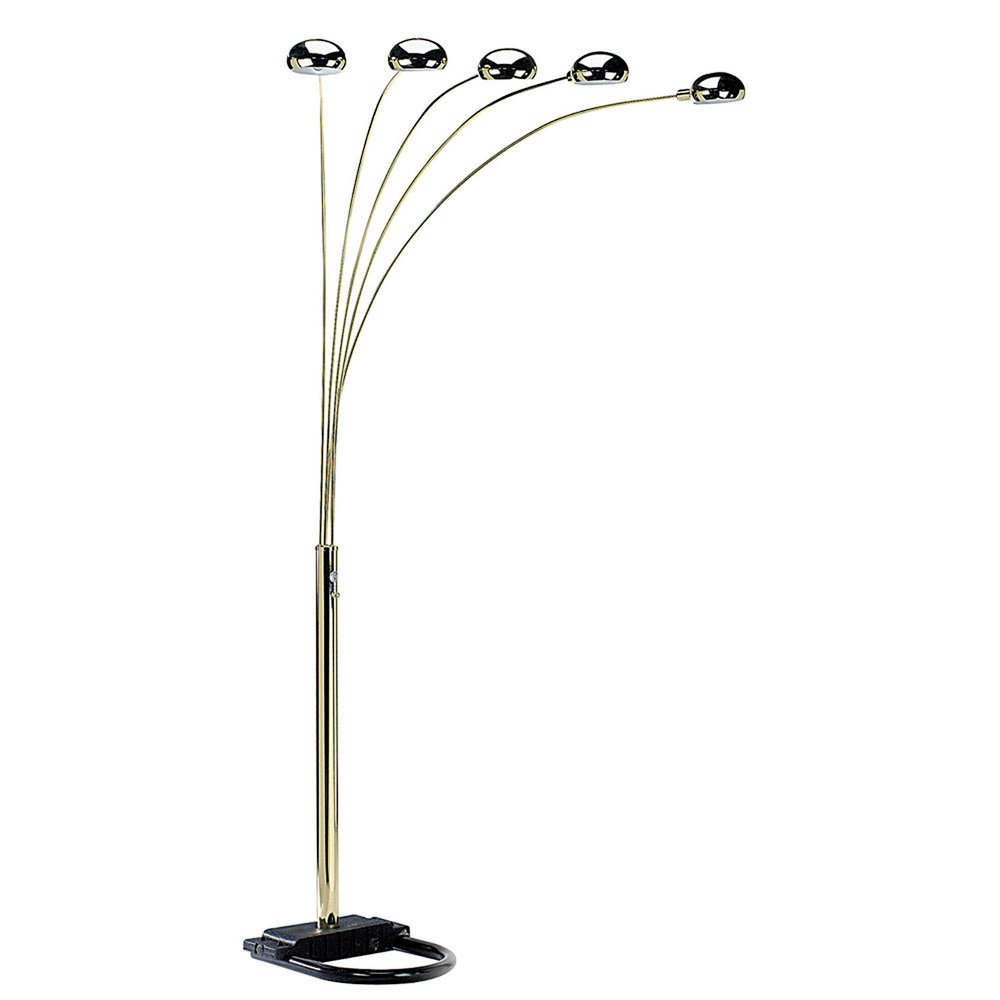 84" Gold Five Light Arc Floor Lamp With Brass Metal Dome Shade  Warm Home View