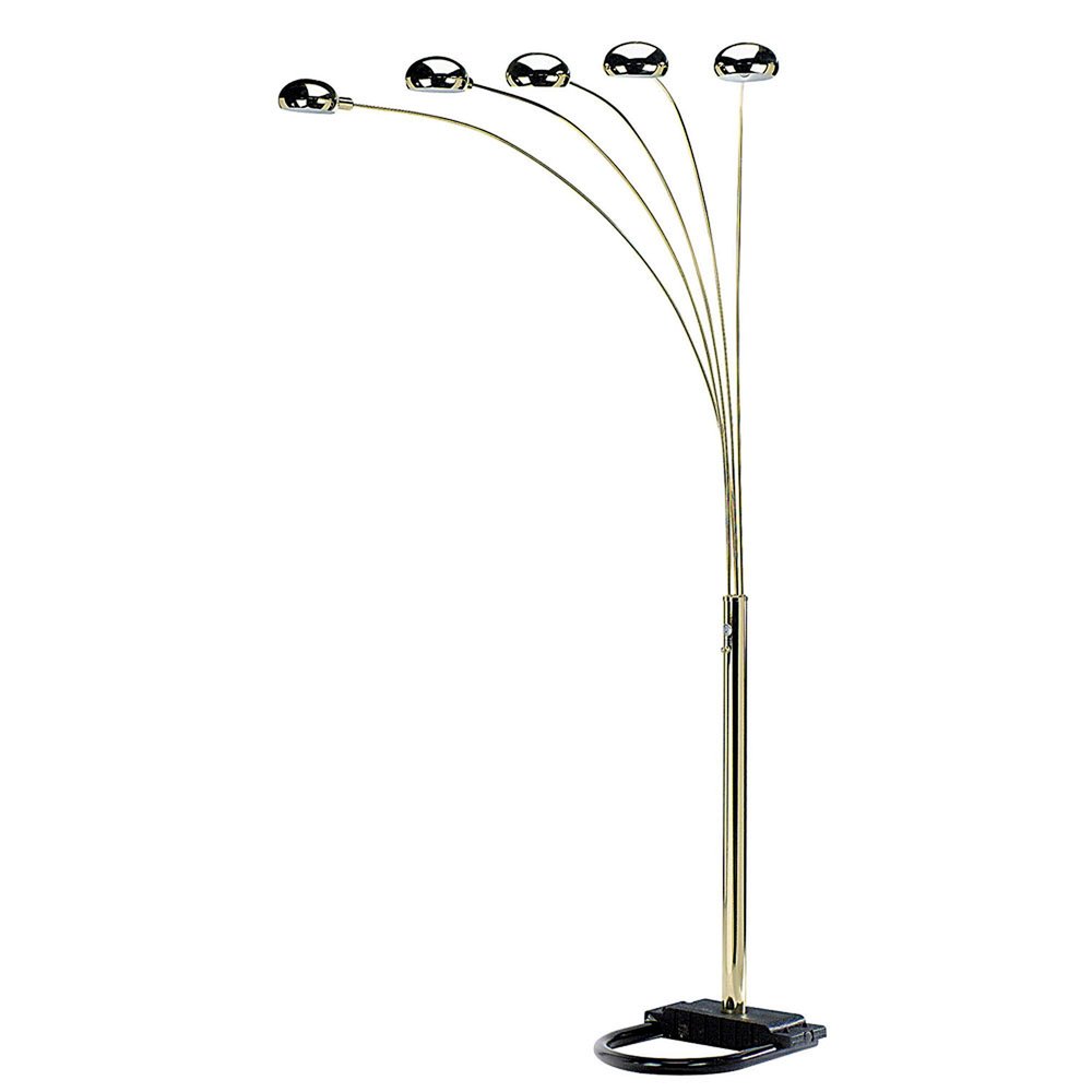 84" Gold Five Light Arc Floor Lamp With Brass Metal Dome Shade  Warm Home View
