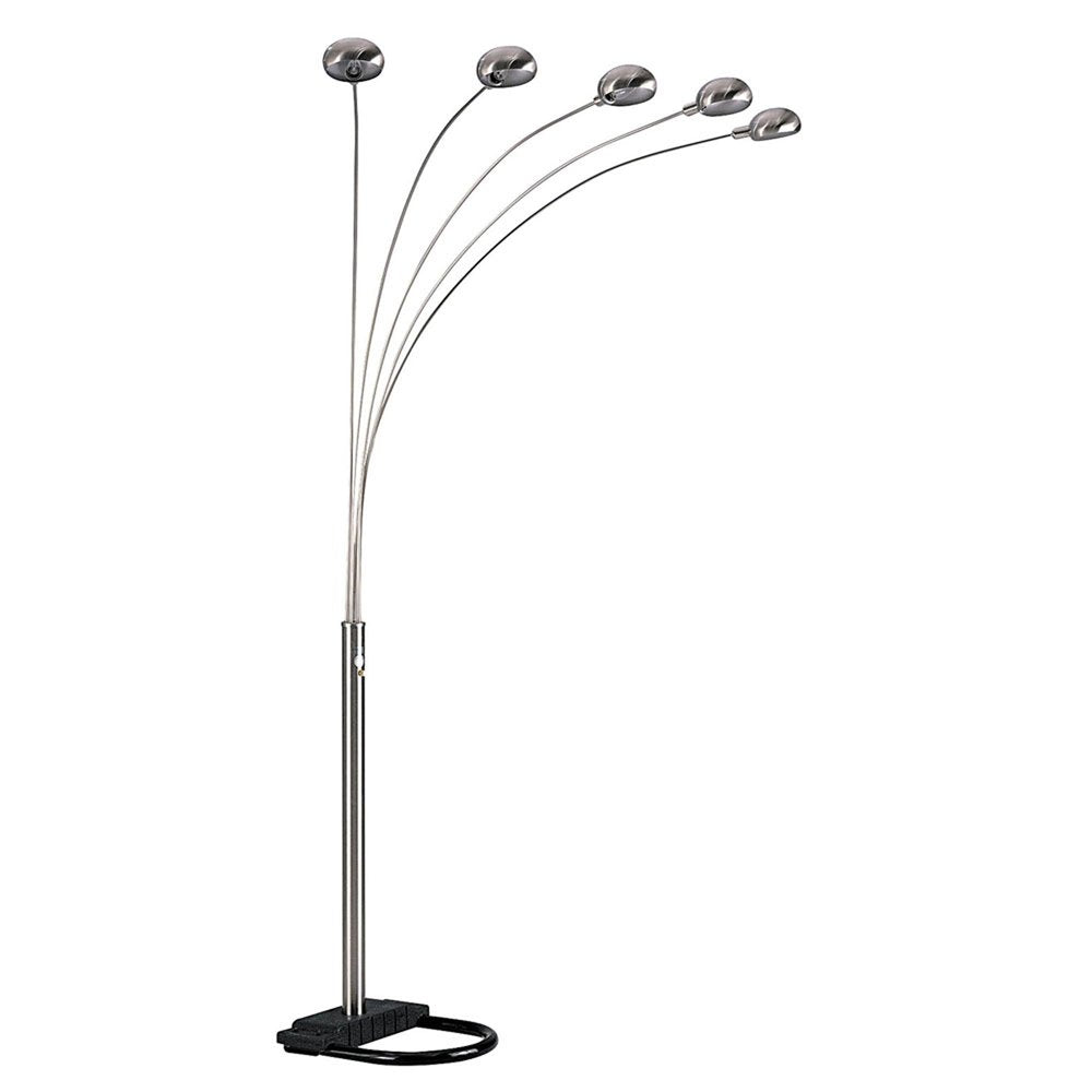 84" Gold Five Light Arc Floor Lamp With Brass Metal Dome Shade  Warm Home View