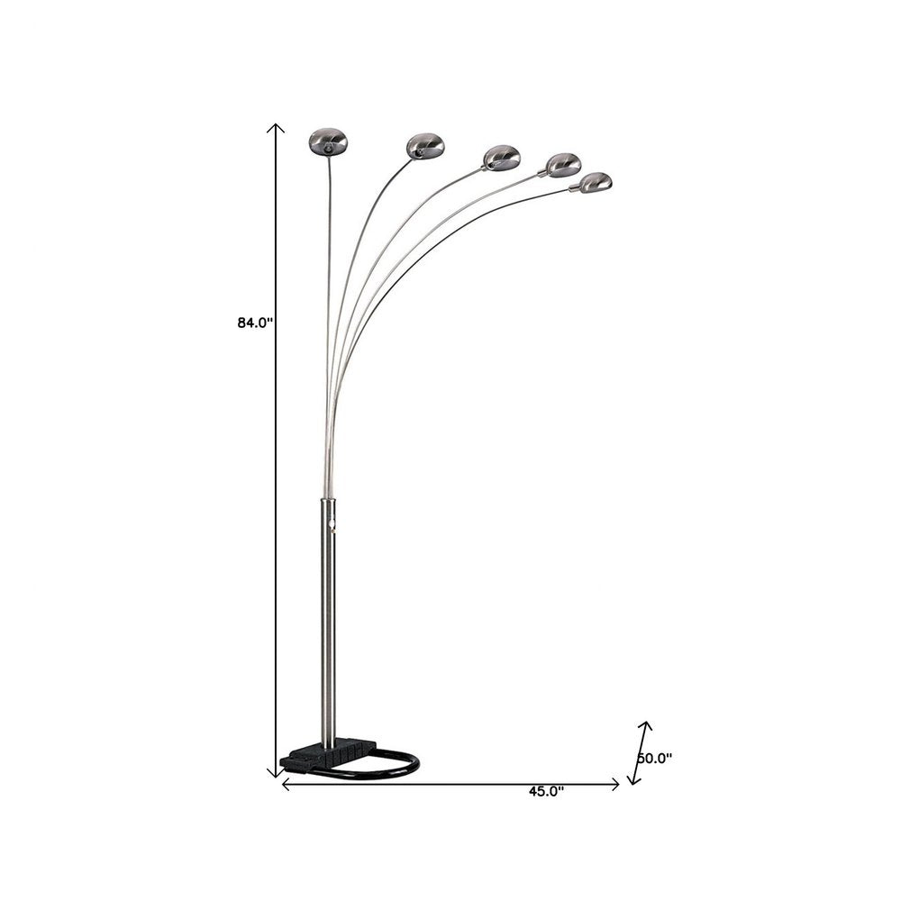 84" Gold Five Light Arc Floor Lamp With Brass Metal Dome Shade  Warm Home View