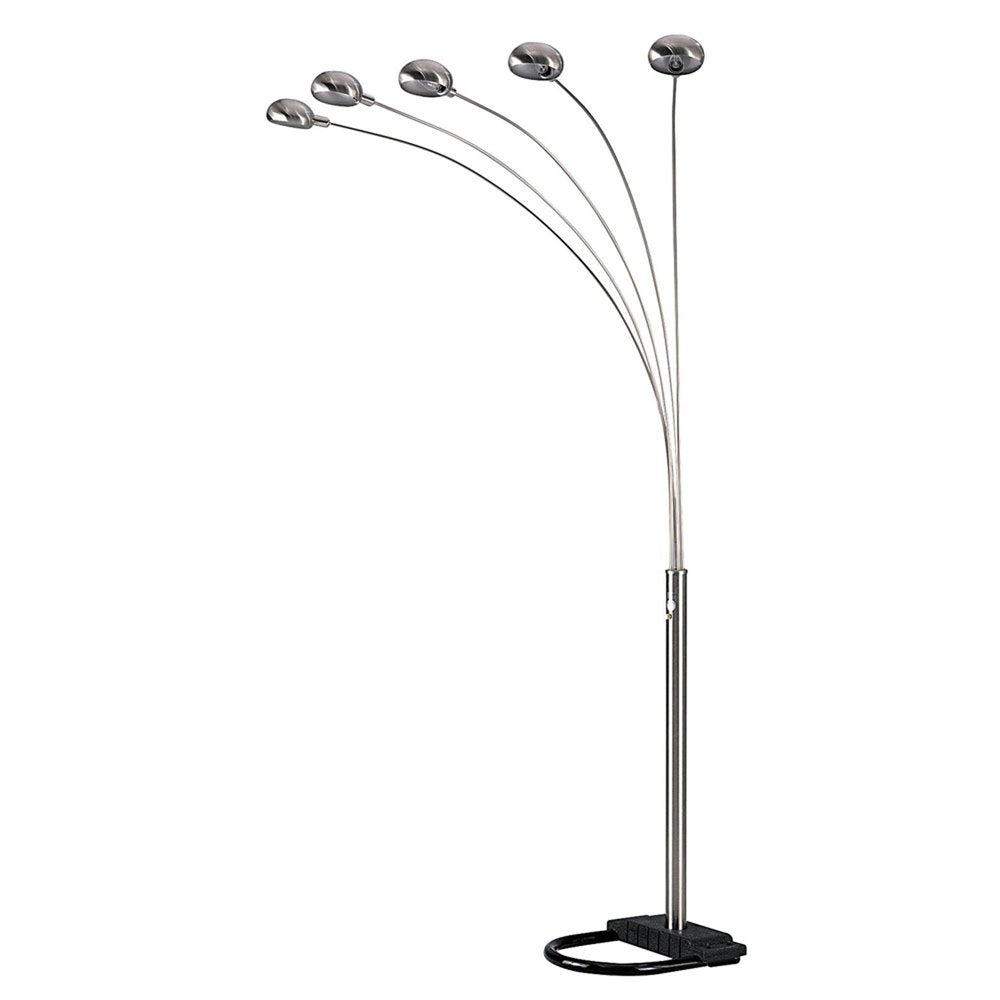 84" Gold Five Light Arc Floor Lamp With Brass Metal Dome Shade  Warm Home View