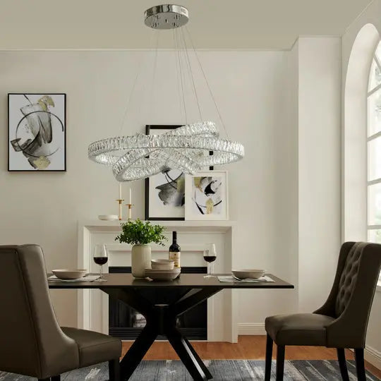 Crystal Elegance Three Ring Chandelier  Warm Home View