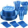 WYTAOHZL 240PCS Blue Glitter Dinnerware Set 40Guest Disposable Blue Glitter Dinnerware 10.2"Dinner Plates 7.5"Salad Plates with 40PCS 9 oz Plastic Cups 40Guests Plastic Forks Knives Spoons  Warm Home View