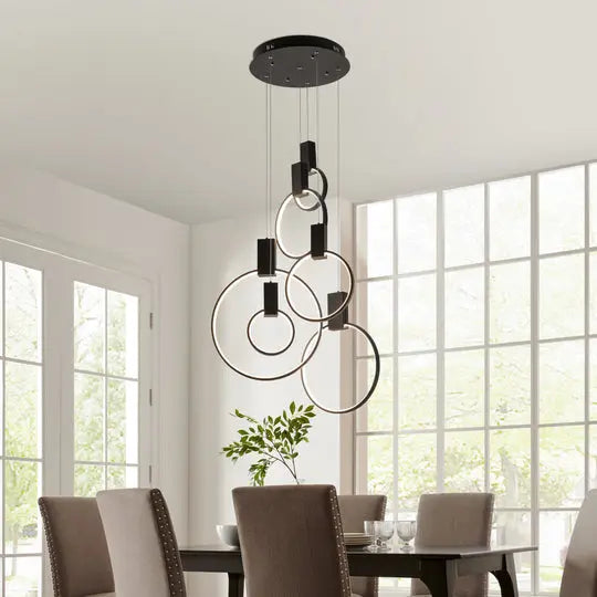 Hong Kong LED Circular Chandelier// Matte Black  Warm Home View