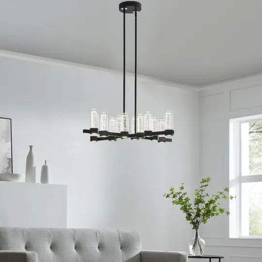 Victory 12 Light Chandelier //  Matte Black  Warm Home View