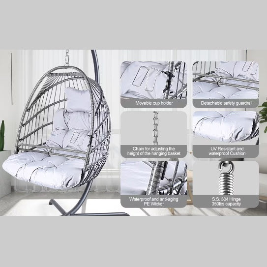 Swing Egg Chair with Stand - Gray Iron/Wicker, 1-Piece  Warm Home View
