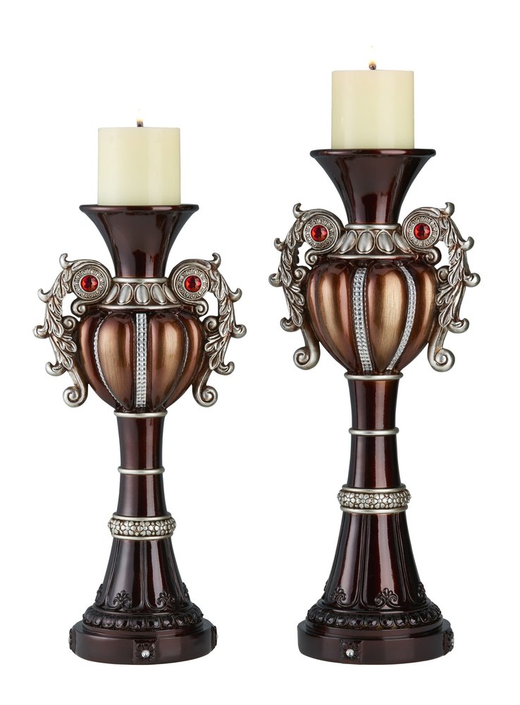 Set Of Two Bronze Tabletop Urn Shape Pillar Candle Holders  Warm Home View