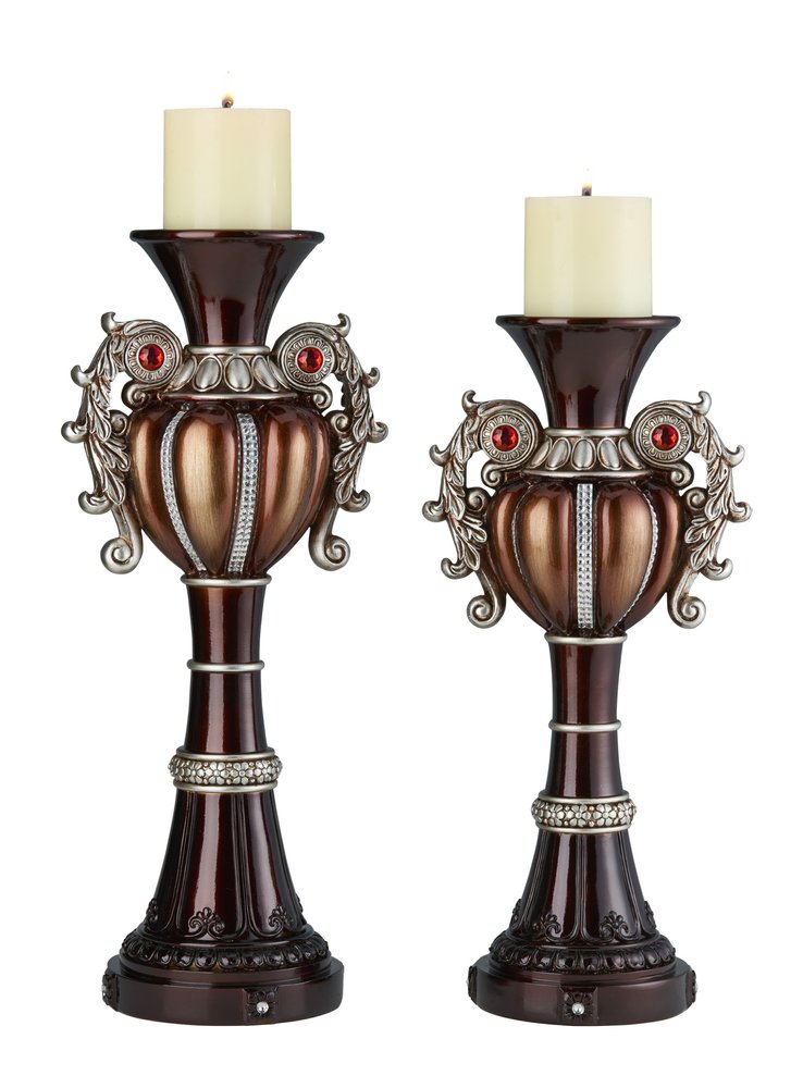 Set Of Two Bronze Tabletop Urn Shape Pillar Candle Holders  Warm Home View