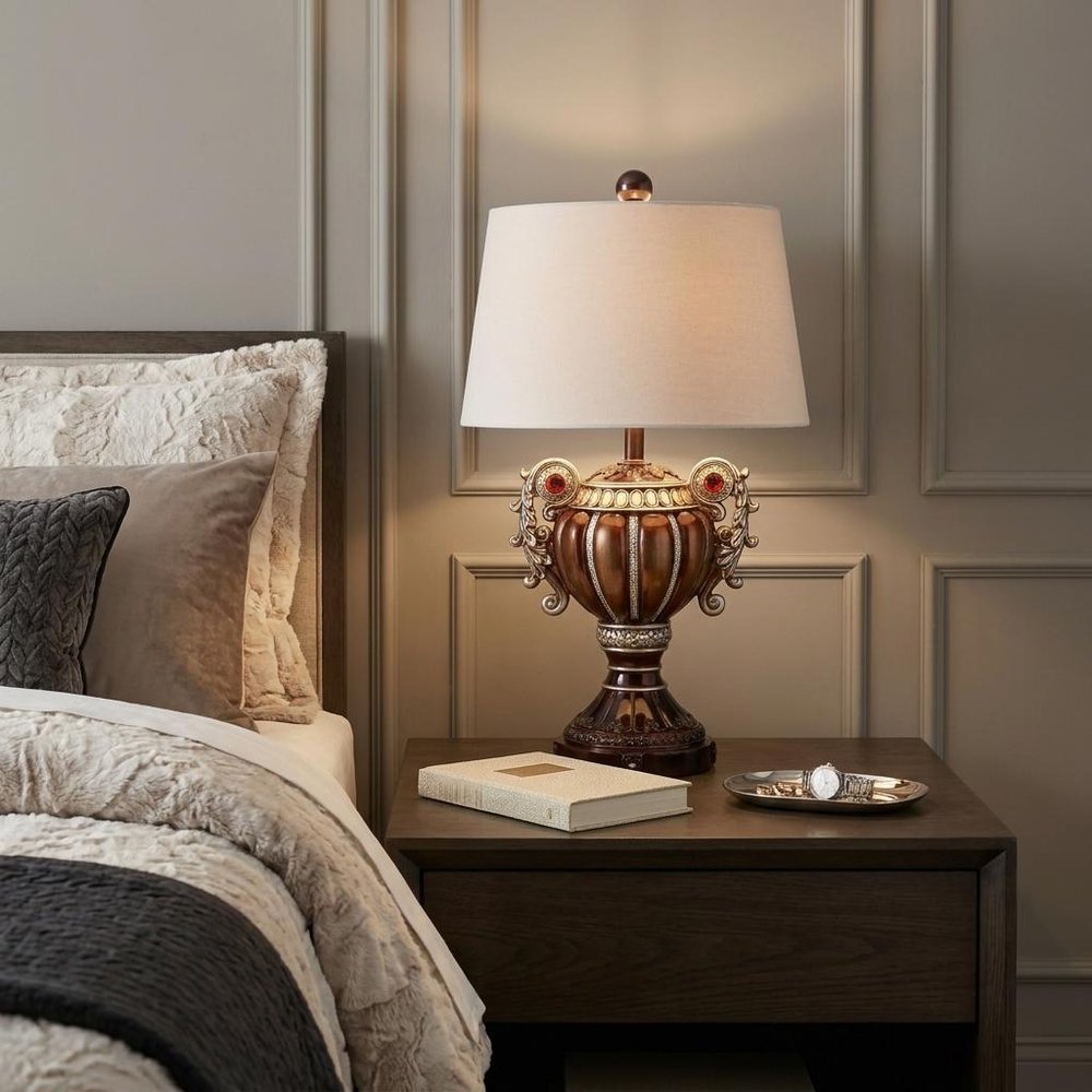 Tall Bronze Urn Shaped Table Lamp  Warm Home View