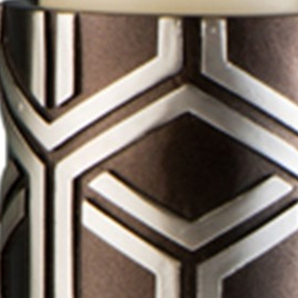 Set Of Two Espresso and Silver Pillar Tabletop Pillar Candle Holders  Warm Home View