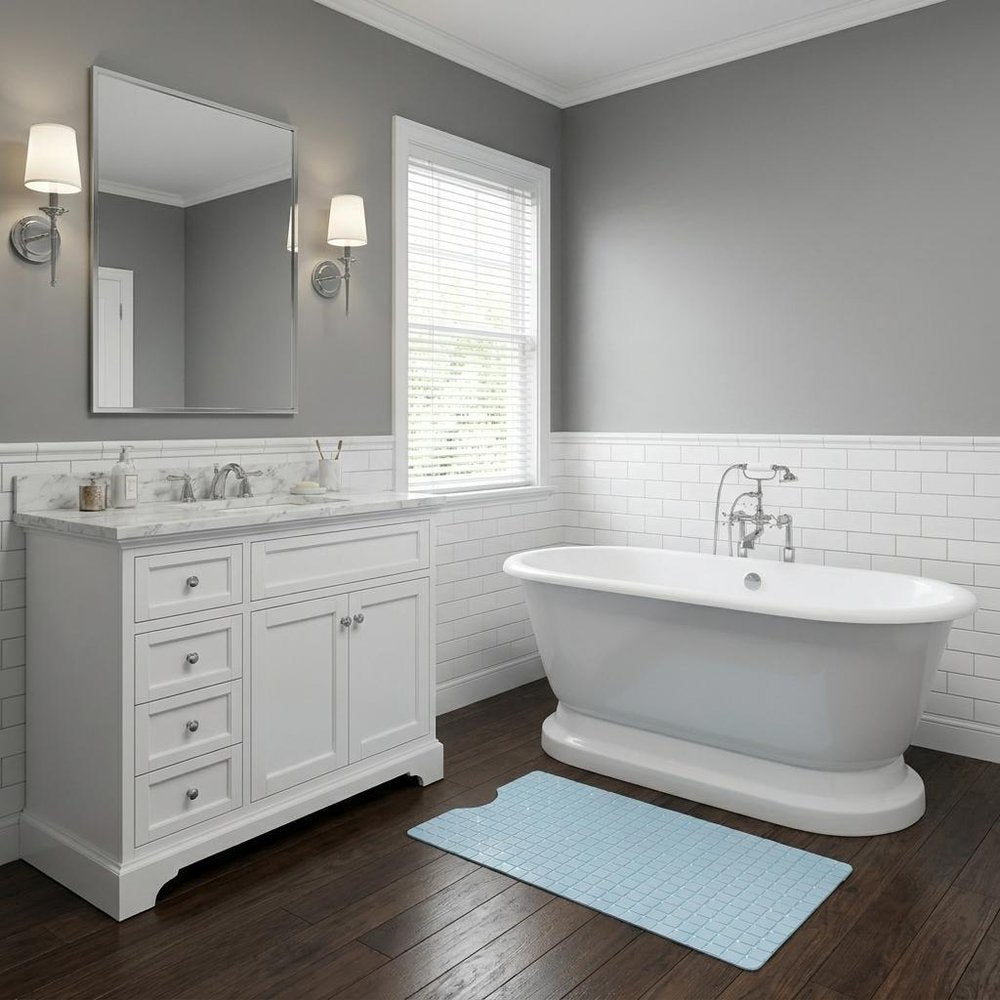 40" Light Blue Geometric Tiles Non Slip Bathtub Mat  Warm Home View