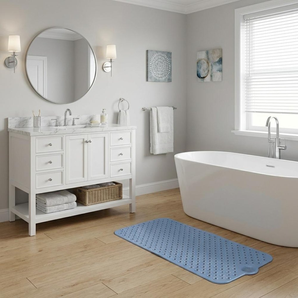 40" Blue Bubbles Non Slip Bathtub Mat  Warm Home View