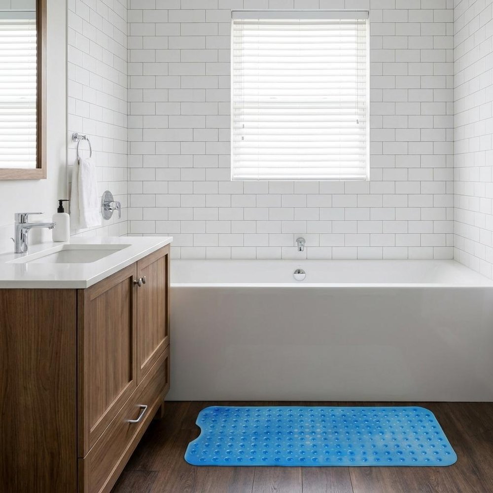 40" Translucent Blue Bubbles Non Slip Bathtub Mat  Warm Home View