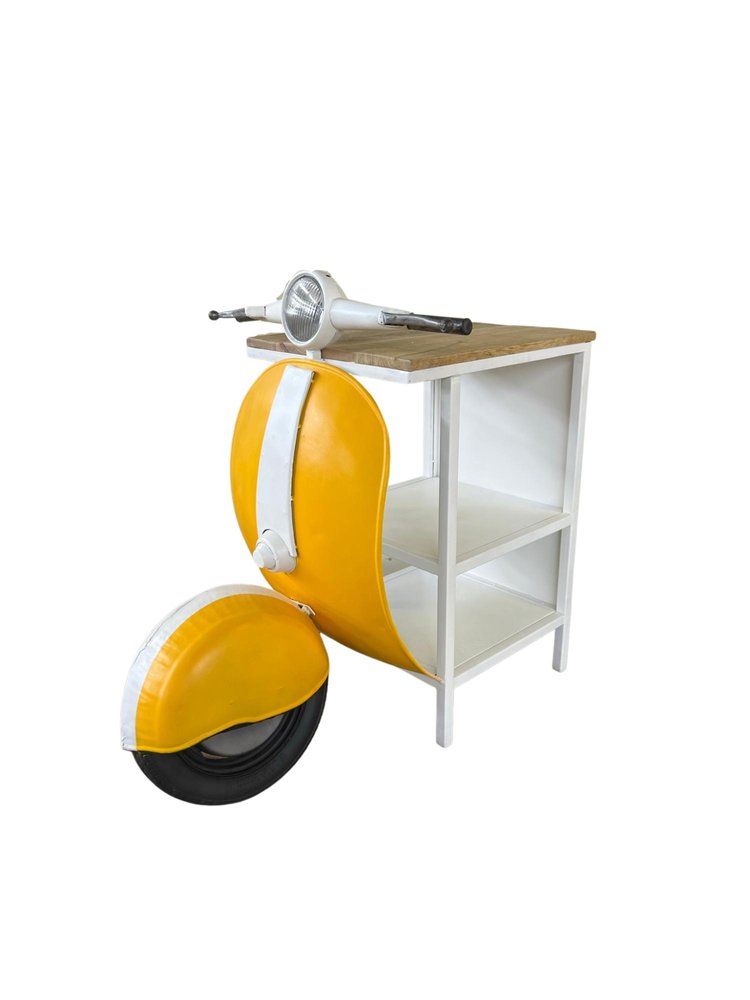 Yellow Wood And Metal Mini Scooter End or Side Table  Warm Home View